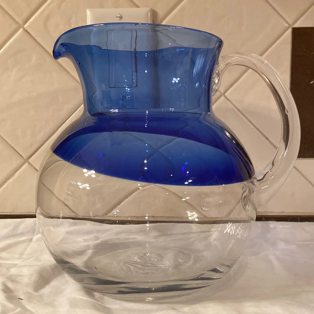 Gorgeous Cobalt Blue and half clear Pitcher hand blown